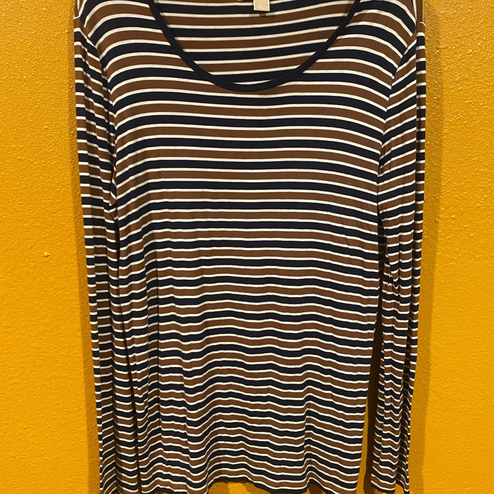 Michael Kors long sleeve striped shirt brown , white blue